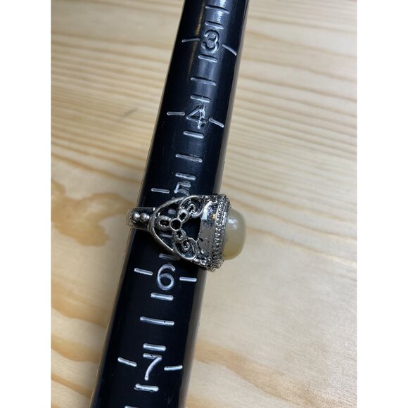 Vintage Silver Filigree Ring With Beige Stone - Picture 4 of 4